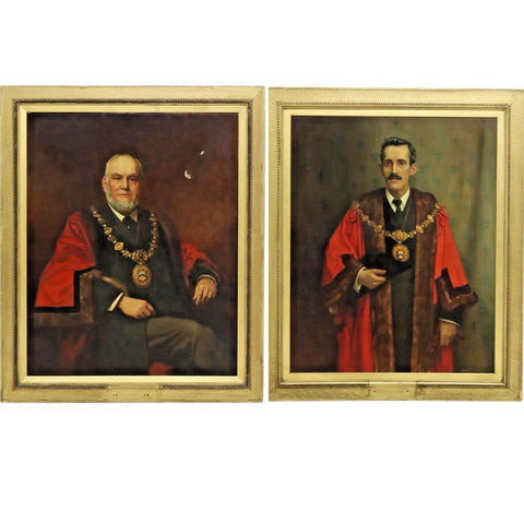 Paintings, Portraits, J. E. Brooke, Pair, British Mayors, Vintage / Antique!! - Old Europe Antique Home Furnishings
