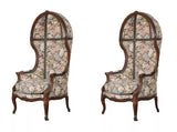 Armchairs, French Porters Chairs, Pair, Wood Frame, Multicolor Fabric, Vintage! - Old Europe Antique Home Furnishings