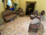 Parlor Suite, Set of 6, French, Carved, With Ram's Head, Crests, Floral, Vintage!! - Old Europe Antique Home Furnishings