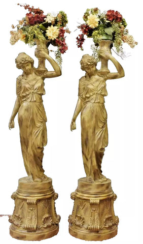 Planters, Female FiguralNear Life Size, Composite, Vintage, Set of 2,  20th C - Old Europe Antique Home Furnishings