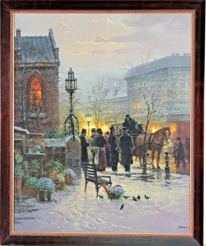 Print, G. Harvey, Signed, "Winter Evening, London" Framed, Realism, H-39.5 ins. - Old Europe Antique Home Furnishings