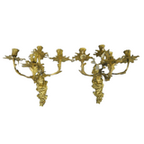 Sconces, Brass, Wall, Cast Metal Leaf-Form, Pair French, Early 20th C. Gorgeous! - Old Europe Antique Home Furnishings