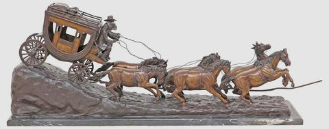 Sculpture, Bronze, After C.M. Russell, Large Western Stagecoach, Patinated, 57"L
