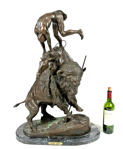 Sculpture, Bronze, The Buffalo Horse, After Frederic Remington, 33" Marble Base!