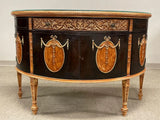 Server, Demilune, Neo Classical Poly-Chrome and Mahogany, French Influence!! - Old Europe Antique Home Furnishings