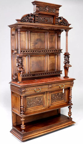 Server / Display Cablnet, Renaissance Style, Carved, Walnut, Vintage / Antique! - Old Europe Antique Home Furnishings
