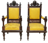 Share Antique Armchairs, (2) Victorian, Figural, Carved, Upholstered, 19th C, 1800s!