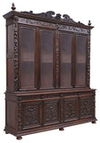 Antique Bookcase, Cabinet, French Henri II, Carved Oak, Stepback Display, 1800s