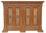 Antique Bookcase,Italian Renaissance Revival, Carved Walnut, Iron Doors, C. 1900 - Old Europe Antique Home Furnishings