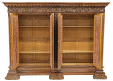 Antique Bookcase,Italian Renaissance Revival, Carved Walnut, Iron Doors, C. 1900 - Old Europe Antique Home Furnishings