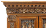 Antique Bookcase,Italian Renaissance Revival, Carved Walnut, Iron Doors, C. 1900 - Old Europe Antique Home Furnishings