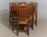 Antique French Breton Dining Chairs, (6) Figural, Carved Oak, Rush Seat, C 1900s!!