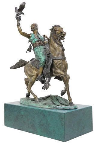 Bronze Sculpture, After Pierre Jules Mene, "Arab Falconer On Horseback'" 61.75"H!! - Old Europe Antique Home Furnishings