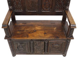 Hall Bench, French Gothic Revival ,Carved Oak, Storage ,Tracery, 64”, 19th C.!! - Old Europe Antique Home Furnishings