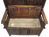 Hall Bench, French Gothic Revival ,Carved Oak, Storage ,Tracery, 64”, 19th C.!! - Old Europe Antique Home Furnishings