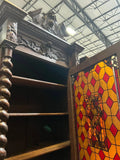 Sideboard, Renaissance Revival, Walnut, Stained Glass, Knight Barley Twist, 1800s!! - Old Europe Antique Home Furnishings