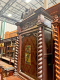 Sideboard, Renaissance Revival, Walnut, Stained Glass, Knight Barley Twist, 1800s!! - Old Europe Antique Home Furnishings