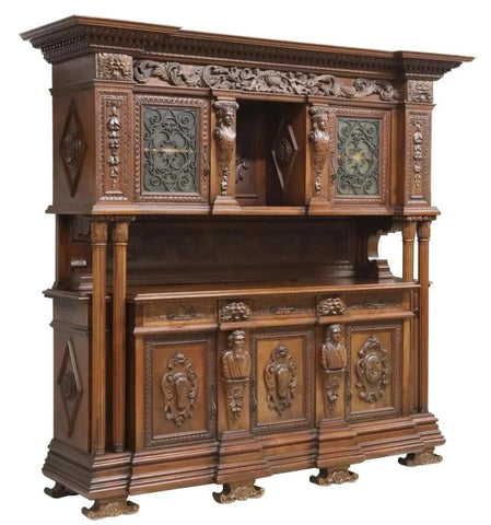 Antique Sideboard, Monumental, Fine Carved, Renaiss. Revival, Walnut, E. 1900s - Old Europe Antique Home Furnishings