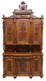 Sideboard, Italian Renaissance Revival, Monumental, Carved Walnut, 127H, 1800's - Old Europe Antique Home Furnishings