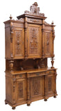 Sideboard, Italian Renaissance Revival, Monumental, Carved Walnut, 127H, 1800's - Old Europe Antique Home Furnishings