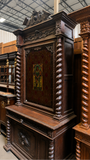 Sideboard, Renaissance Revival, Walnut, Stained Glass, Knight Barley Twist, 1800s!! - Old Europe Antique Home Furnishings