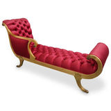 Sofa Lounge, Fainting Gilt Carved, Mid Century, Tufted, Red Silk, C. 1950s!! - Old Europe Antique Home Furnishings