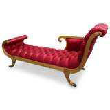 Sofa Lounge, Fainting Gilt Carved, Mid Century, Tufted, Red Silk, C. 1950s!! - Old Europe Antique Home Furnishings