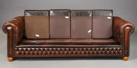 Sofa, Chesterfield, British, Brown Leather, 4 Seater Sofa