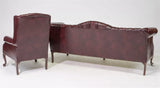 Sofa & Arm Chair, Tufted, Chippendale Style Button, Burgundy, Queen Anne Style! - Old Europe Antique Home Furnishings