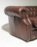 Sofa, British Chesterfield, Brown Leather, Four-Seater Sofa, Button, Vintage! - Old Europe Antique Home Furnishings