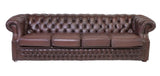 Sofa, British Chesterfield, Brown Leather, Four-Seater Sofa, Button, Vintage! - Old Europe Antique Home Furnishings
