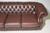 Sofa, British Chesterfield, Brown Leather, Four-Seater Sofa, Button, Vintage! - Old Europe Antique Home Furnishings