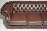Sofa, British Chesterfield, Brown Leather, Four-Seater Sofa, Button, Vintage! - Old Europe Antique Home Furnishings