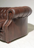 Sofa, British Chesterfield, Brown Leather, Four-Seater Sofa, Button, Vintage! - Old Europe Antique Home Furnishings