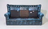 Sofa, Chairs, 2, Wing Back, British, Blue Leather, Chesterfield, Set of 3!! - Old Europe Antique Home Furnishings