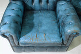 Sofa, Chairs, 2, Wing Back, British, Blue Leather, Chesterfield, Set of 3!! - Old Europe Antique Home Furnishings