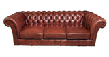 Sofa, Chesterfield, Authentic British, Red Leather, Three-Seater Sofa, Vintage!! - Old Europe Antique Home Furnishings