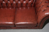 Sofa, Chesterfield, Authentic British, Red Leather, Three-Seater Sofa, Vintage!! - Old Europe Antique Home Furnishings