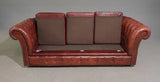 Sofa, Chesterfield, Authentic British, Red Leather, Three-Seater Sofa, Vintage!! - Old Europe Antique Home Furnishings