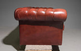 Sofa, Chesterfield, Authentic British, Red Leather, Three-Seater Sofa, Vintage!! - Old Europe Antique Home Furnishings