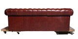 Sofa, Chesterfield, Authentic British, Red Leather, Three-Seater Sofa, Vintage!! - Old Europe Antique Home Furnishings