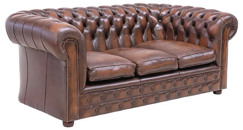 Sofa, Leather, Chesterfield Style, English, Tufted, Brown, Vintage, 20th C.!