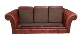 Sofa, Red Leather, Authentic, British Chesterfield , Three-Seater, Vintage!! - Old Europe Antique Home Furnishings