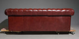 Sofa, Red Leather, Authentic, British Chesterfield , Three-Seater, Vintage!! - Old Europe Antique Home Furnishings
