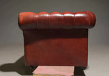 Sofa, Red Leather, Authentic, British Chesterfield , Three-Seater, Vintage!! - Old Europe Antique Home Furnishings