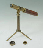 Spyglass on Stand, Telescope, English Brass & Mahogany Narine,