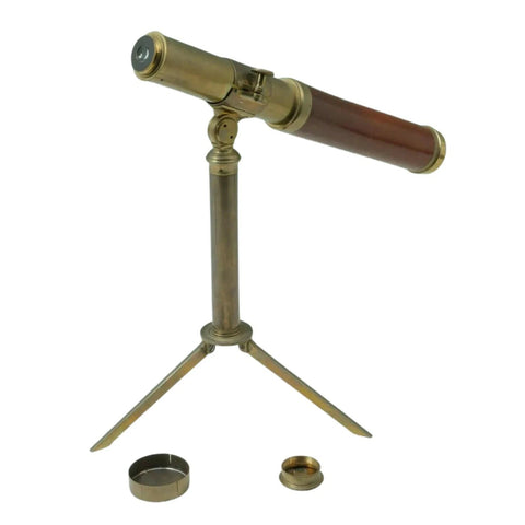 Spyglass on Stand, Telescope, English Brass & Mahogany Narine,