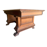 Desk Library / Table, Renaissance Style, Carved, Walnut, Paw Foot, Vintage! - Old Europe Antique Home Furnishings