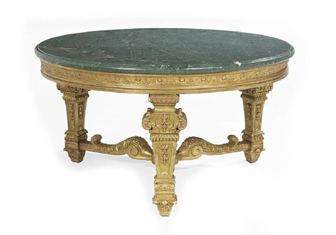 Table, Italian Giltwood, Green Marble-Top Center Table, Vintage, 1900s, 20th C. - Old Europe Antique Home Furnishings