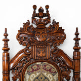 Share Throne Chairs, Pair, Gothic-Revival Style, Hardwood, Carved, Tapestry Upholster